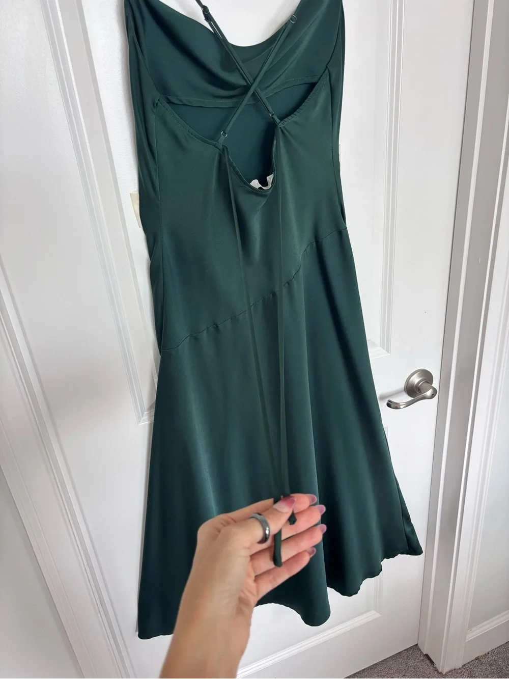 ASTR The Label Green Satin Slip Dress Cowl Neck Side Slit Maxi Formal Medium